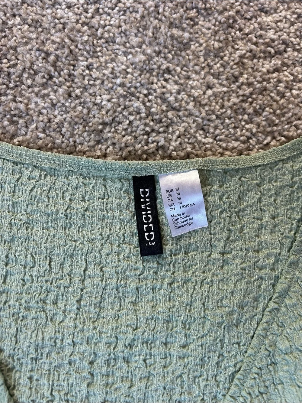 H&M Sage Green Tie-Front Textured Crop Top